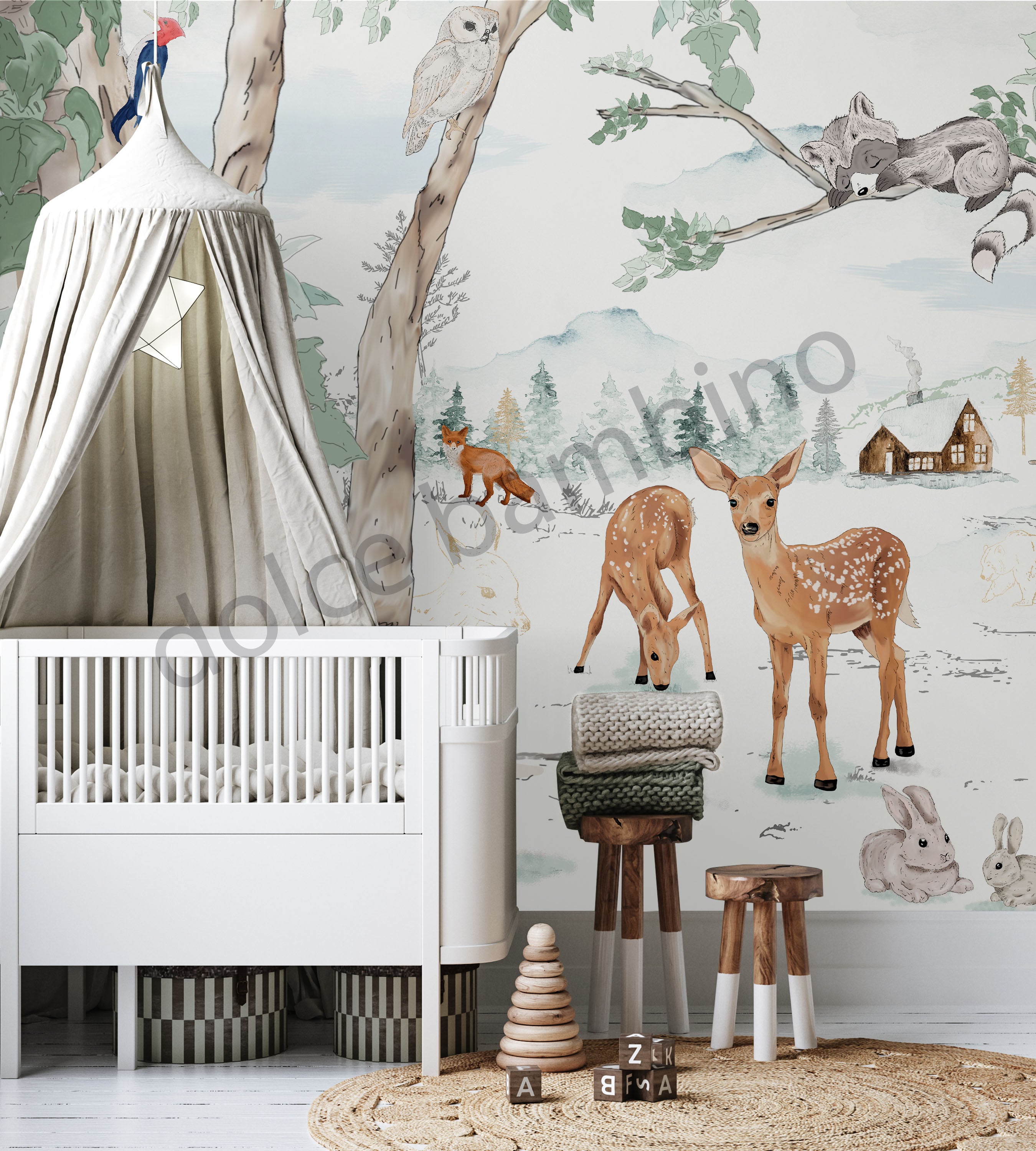 Woodland Themed Wallpaper for Kids - Winter Woodlands - Custom Made