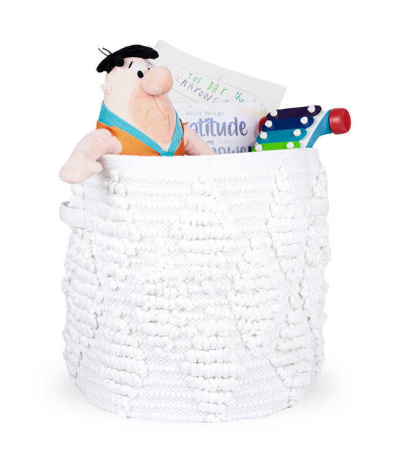 Woven Treasure Round Storage Basket Beige (L)