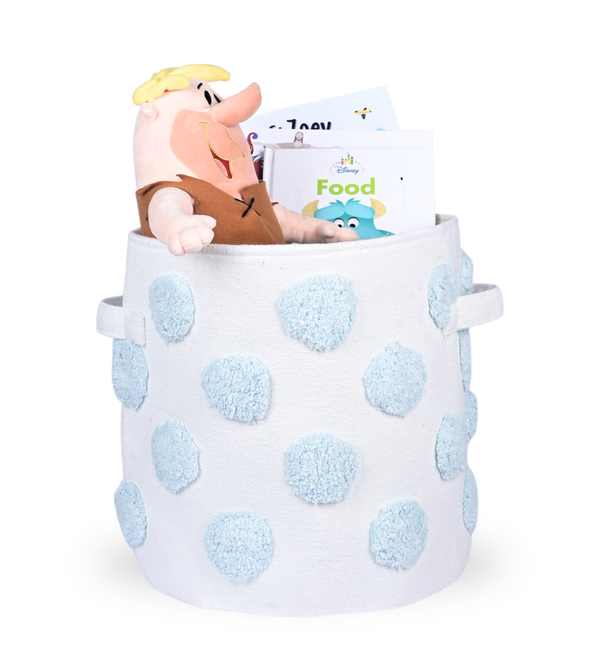 PomPom Round Storage Basket Blue (M)
