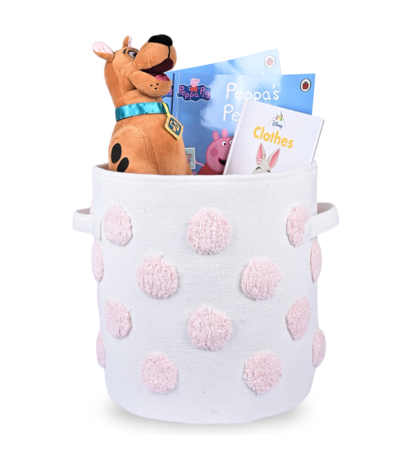 PomPom Round Storage Basket Pink (M)