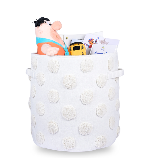 PomPom Round Storage Basket Beige (L)
