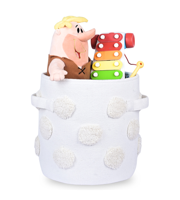 PomPom Round Storage Basket Beige (S)