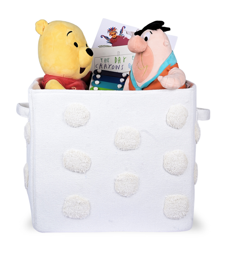 PomPom Rectangular Storage Basket Beige (L)