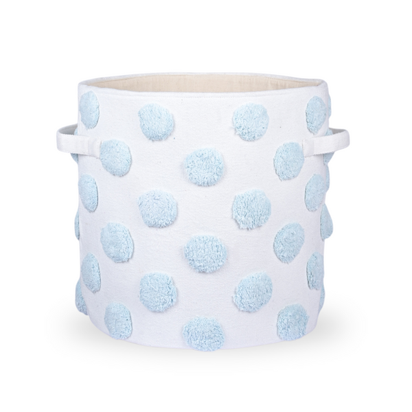 PomPom Round Storage Basket Blue (L)