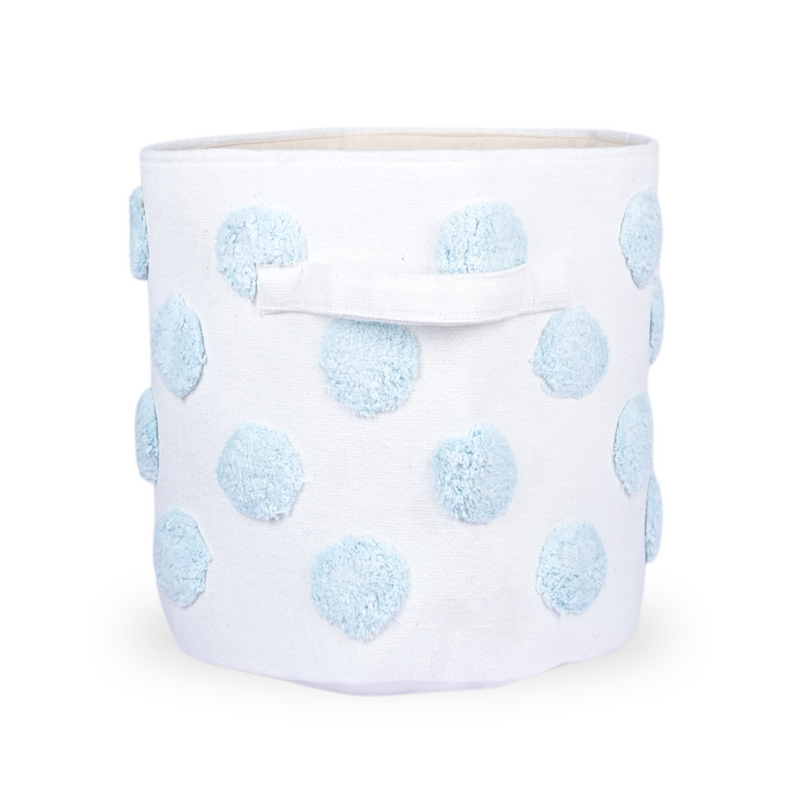 PomPom Round Storage Basket Blue (M)