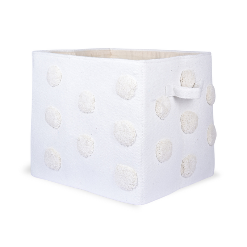 PomPom Rectangular Storage Basket Beige (L)