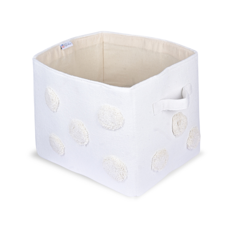 PomPom Rectangular Storage Basket Beige (M)