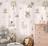Children's room with fairy-themed wallpaper, furniture, and decor.