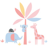 SNUGGLE JUNGLE PASTEL SAFARI ELEPHANT/ GIRAFFE/TREE WALL DECAL