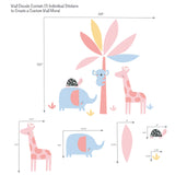 SNUGGLE JUNGLE PASTEL SAFARI ELEPHANT/ GIRAFFE/TREE WALL DECAL