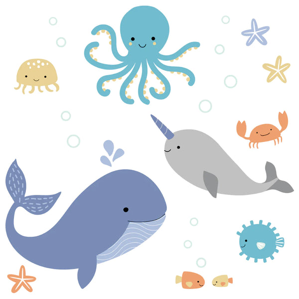 'WHALES TALE NAUTICAL /OCEAN ANIMALS NURSERY / KIDS' WALL DECALS