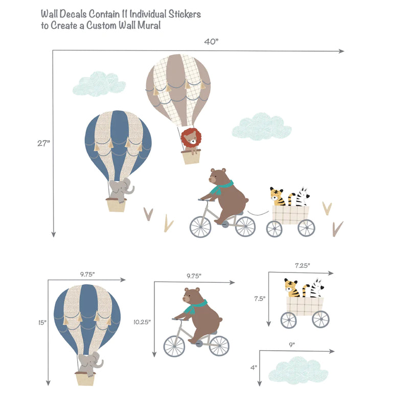 'UP UP AND AWAY HOT AIR BALLOON ANIMALS' WALL DECALS